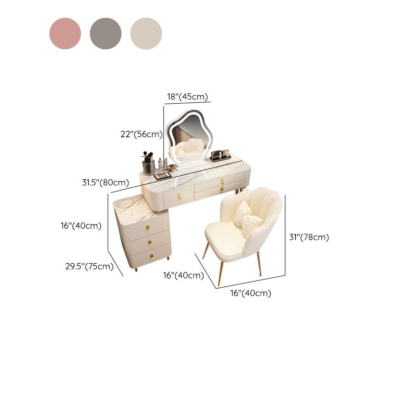 Modern Dressing Table with 6 Drawers and Stone Top in Solid Wood Frame