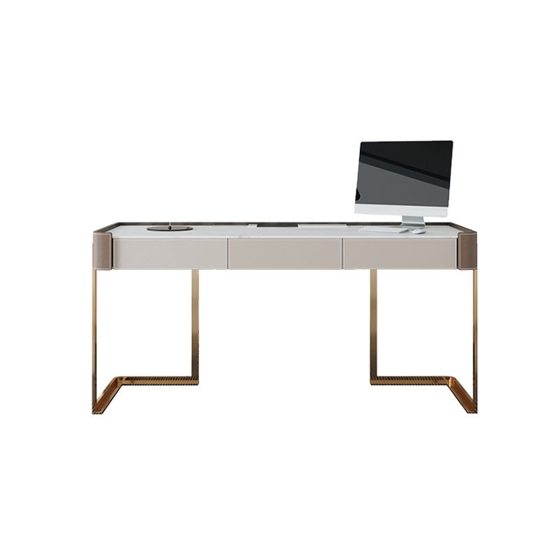 Rectangle Stone Top Bureau bureau Glam Style Writing Bureau avec base en métal pour le bureau