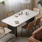 Table à manger blanche avec base en bois noir, Table de dinette rectangulaire pour la maison