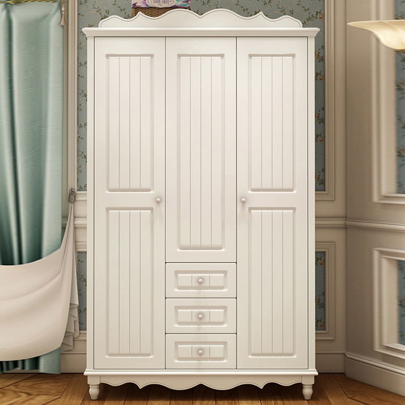 White Rubberwood Wardrobe Armoire Modern Wardrobe Closet with Legs