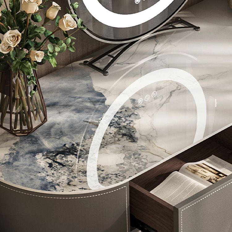 Minimalism Solid Wood Makeup Vanity Desk Lighted Mirror Dressing Table Stool Set