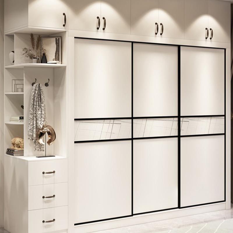 Contemporary Wardrobe White Colour Wooden Wardrobe Closet With 2 Drawers Clearhalo 'Armoires & Wardrobes' 'armoires_wardrobes' 'Bedroom Furniture' 'furn' 'furn_armoires_wardrobes' 'Furniture' 1200x1200_0caad9a6-fa2f-4afa-9bac-7de226960bc6