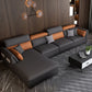 Adjustable Faux Leather Flared Arm Sectional with Storage for Living Room
