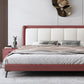 Scandinavian Genuine Leather Standard Bed Pine Wood Panel Bed