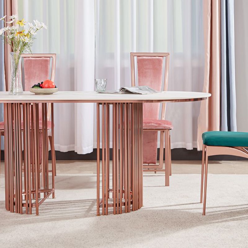 Table à manger top ovale blanc table à manger de luxe traditionnelle avec cadre en or rose