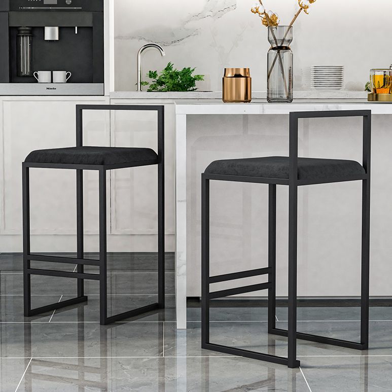 Modern Armless Backrest Counter Stool Iron Kitchen Bar Stool with  Cushion and Pedal