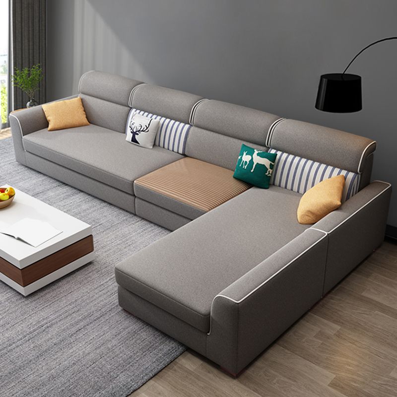 Sofá de tela de 4 plazas y chaise Sectional de brazo cuadrado contemporáneo
