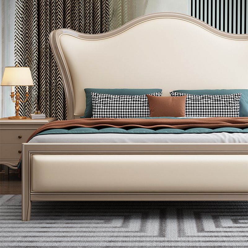 84,65 inch breed Victoriaans wingback bed rubberwood bed met gestoffeerd hoofdeinde