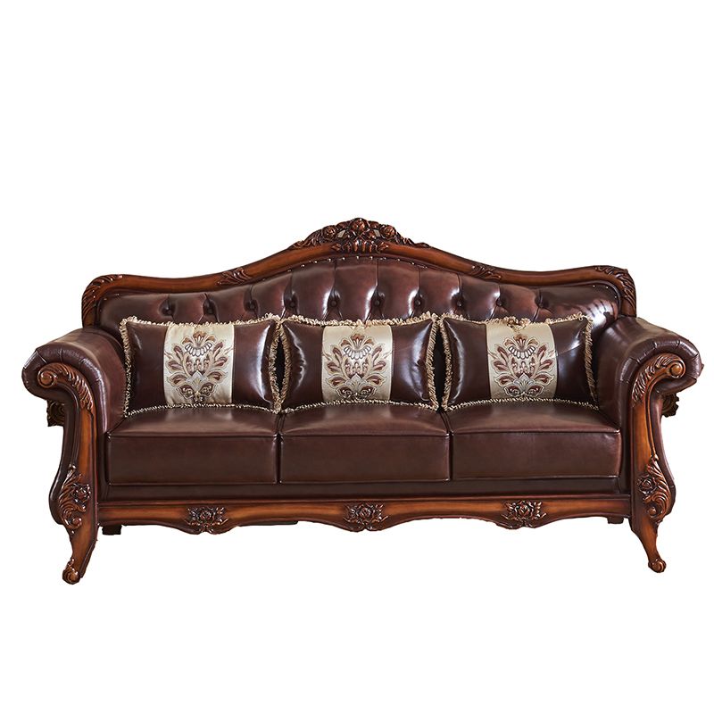 Sofá de cuero genuino Sofá con brazo enrollado con retroceso en marrón