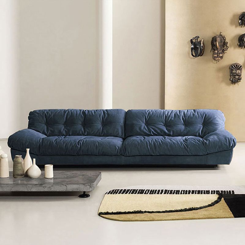 モダンスタイルの松の素材ベースクロスアート＆ディアスキンブルー長方形のアームレストソファ