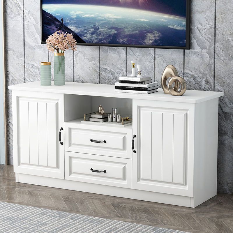 Moderne Holz -TV -Ständer Open Storage TV -Konsole mit Schubladen und Türen, 16 "D x 27,5" H