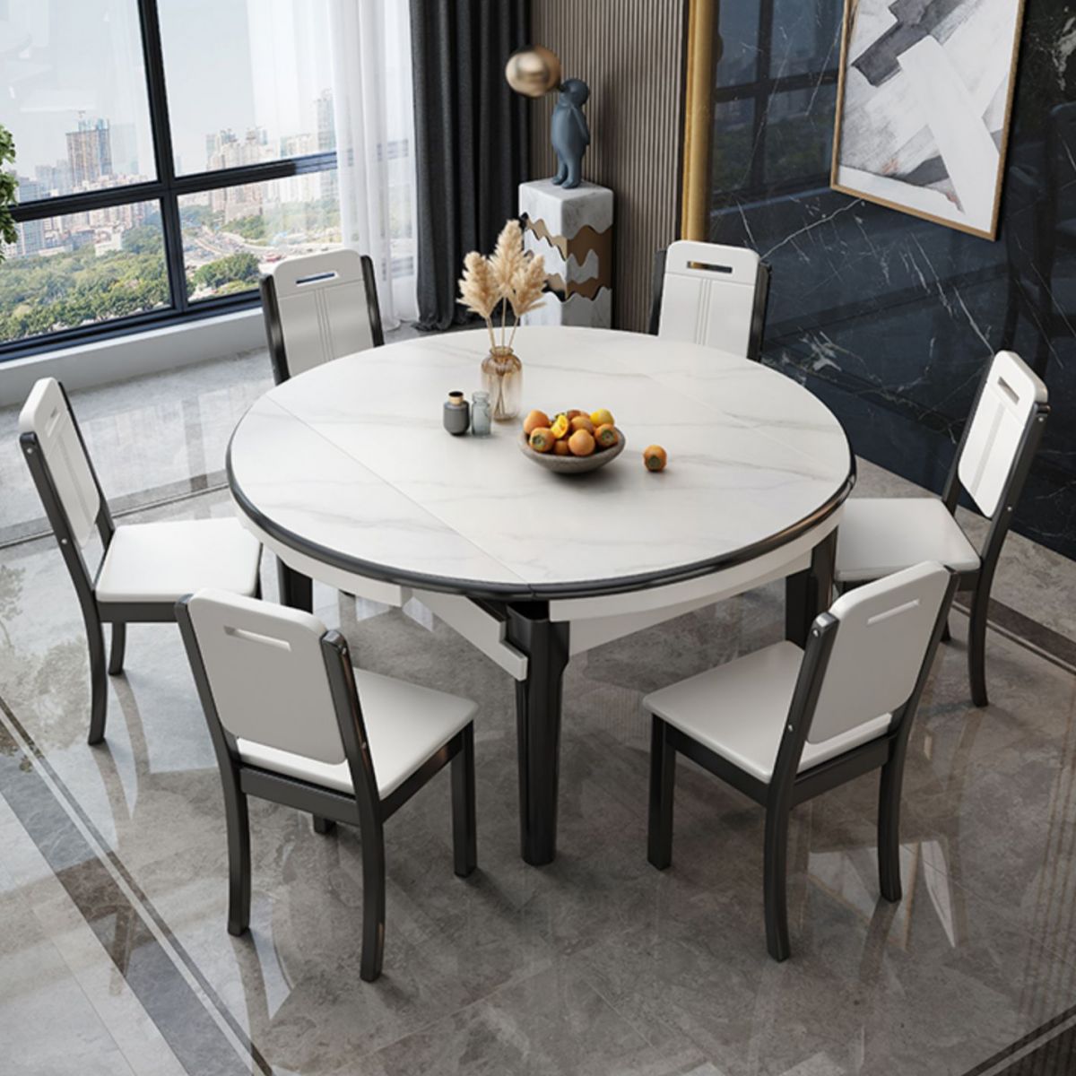 Muebles de piedra de estilo moderno 1/7 piezas de mesa redonda con silla sin brazo