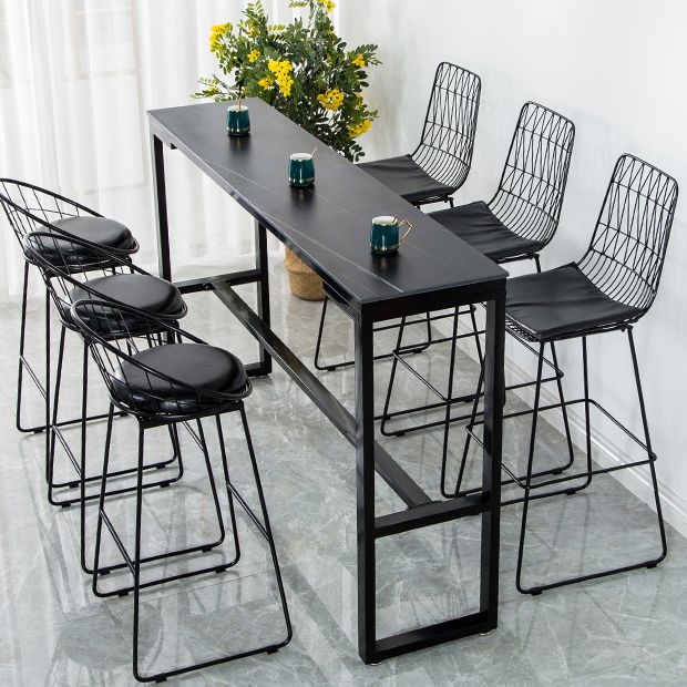 Sintered Stone Bistro Bar Desk Rectangle Bar Height Table with Trestle Base Clearhalo 'Bar Furniture' 'Bar Tables' 'bar_tables' 'furn' 'furn_bar_tables' 'Furniture' 'Kitchen & Dining Furniture' 1200x1200_0cc371c6-b661-4133-a760-b36992c59026