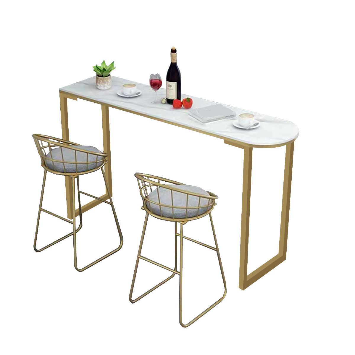 Contemporary Style Bar Table Bar Faux Marble Bar Desk with Sled Base Clearhalo 'Bar Furniture' 'Bar Tables' 'bar_tables' 'furn' 'furn_bar_tables' 'Furniture' 'Kitchen & Dining Furniture' 1200x1200_0cc7ec8f-b95a-4a70-9217-a021658f1034