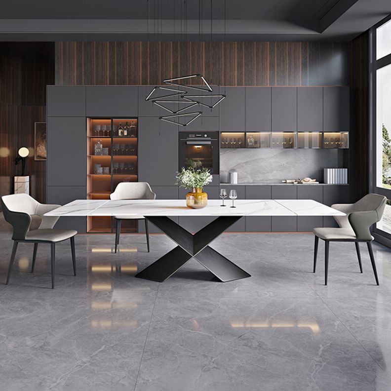 Extendable Sintered Stone Dining Table Industrial White Table with Metal Pedestal Clearhalo ' dining_table' 'Dining Tables & Seating' 'Dining Tables' 'furn' 'furn_dining_table' 'Furniture' 'furniture_dining_table' 'Kitchen & Dining Furniture' 'kitchen&dining_furn' 'kitchen' 'kitchen_dining_table' 1200x1200_0cca5ce0-449f-4861-978e-85aec9cb0ec2