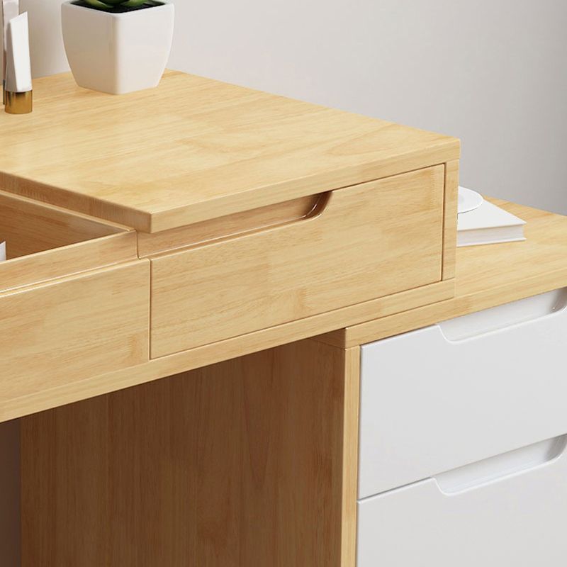 Scandinavian Wood Vanity Set 4-Drawer Flip-Top Makeup Dressing Table