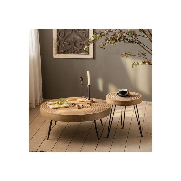 Mesa de centro de madera envejecida de madera clara del país francés para la sala de estar