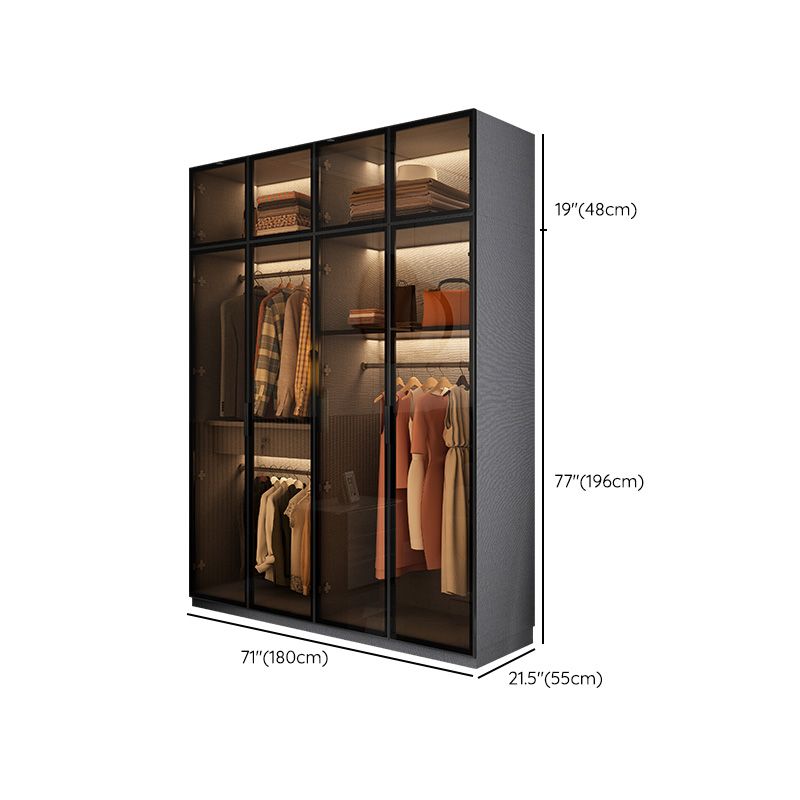Modern Glass Wardrobe Cloth Rod Included Wardrobe Closet without Light Clearhalo 'Armoires & Wardrobes' 'armoires_wardrobes' 'Bedroom Furniture' 'furn' 'furn_armoires_wardrobes' 'Furniture' 1200x1200_0ccc8776-79cb-440d-8ffa-6ddd2922d634