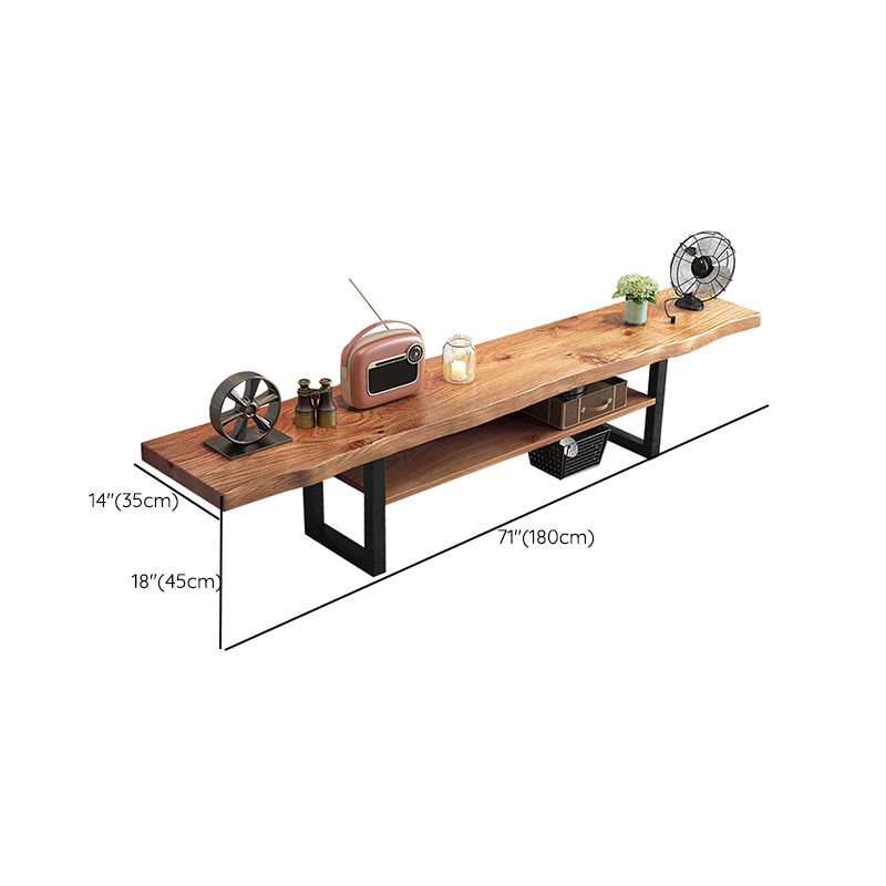 Console multimédia en bois naturel avec étagères, meuble TV industriel, bois de pin