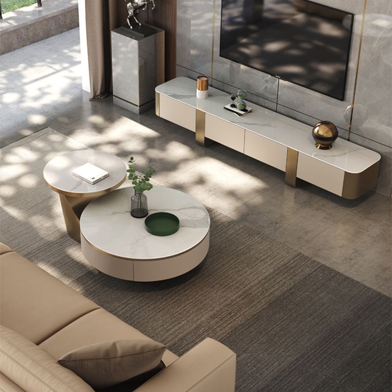 Round Pedestal Coffee Table Glam Stone Cocktail Table with 2 Drawers Clearhalo 'Coffee & Accent Tables' 'Coffee Tables' 'coffee_tables' 'furn' 'furn_coffee_tables' 'Furniture' 'Living Room Furniture' 1200x1200_0cd1bd64-996a-4050-b444-4eb1b9555028