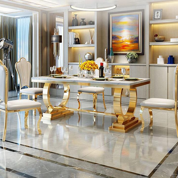 Mesa de comedor de mármol de estilo moderno juego blanco 1/4/5/6/7 piezas de comedor para uso en el hogar