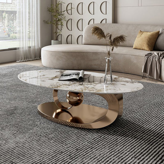 Tavolino top in ardesia glam astratto tavolo da cocktail di caffè ovale