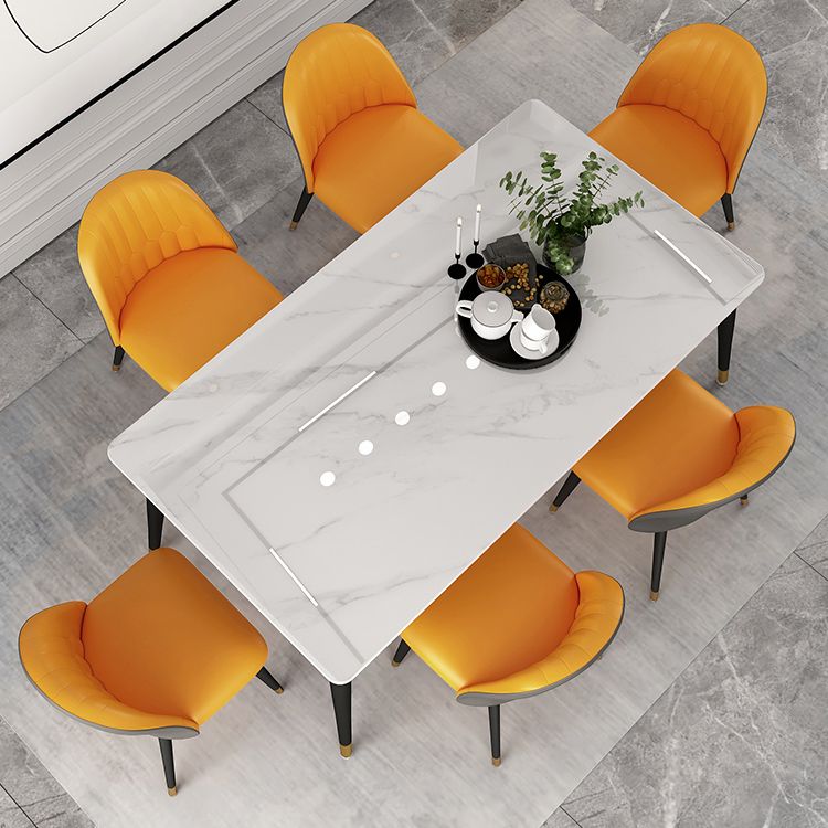 Glam Steel Dinette Set 1/4/5/7 Pieces Rectangle White Sintered Stone Top Dining Table Set Clearhalo 'Dining Room Sets' 'Dining Tables & Seating' 'dining_room_set' 'furn' 'furn_dining_room_set' 'Furniture' 'furniture_dining_room_set' 'Kitchen & Dining Furniture' 1200x1200_0ce052f2-39e0-47ec-ab3a-da91d7a83432