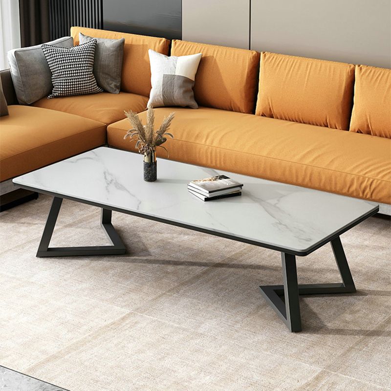 Rechthoekige 1 enkele salontafel Stone top metalen cocktailtafel