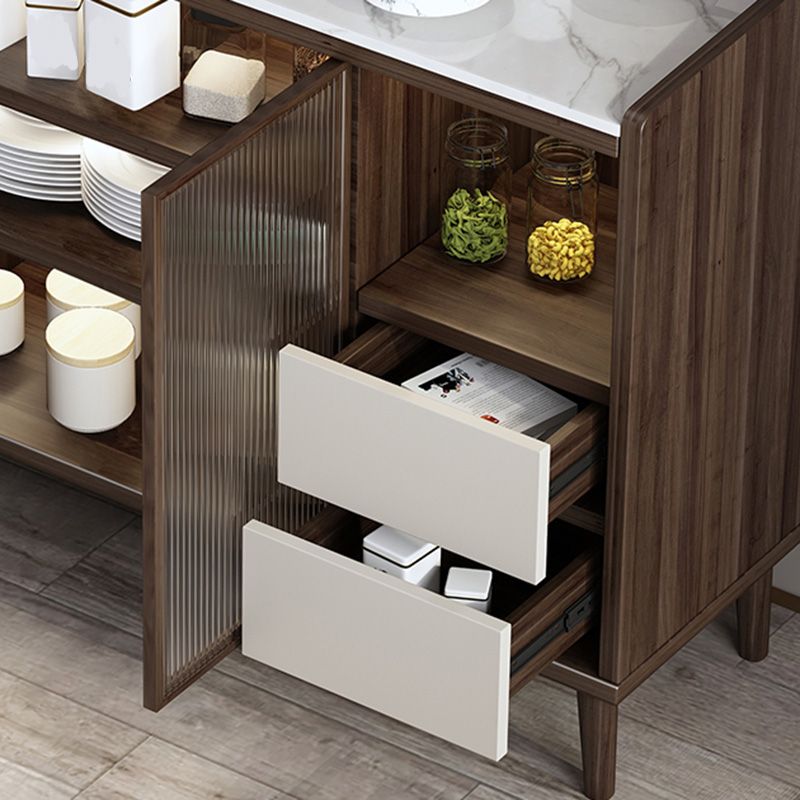 Sideboard di vetro contemporanea in pietra e sideboard in legno in noce e bianco