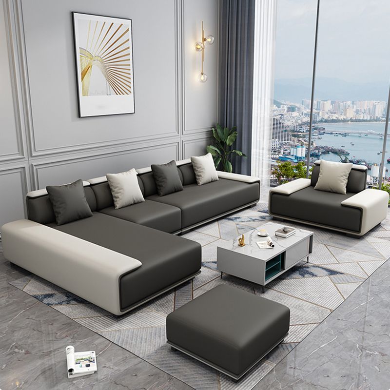 Contemporary Modular L-Shape Sectional with Pillowed Back Cushions Clearhalo 'furn' 'furn_sectionals' 'Furniture' 'furniture_sectionals' 'kitchen' 'kitchen_sectionals' 'Living Room Furniture' 'Sectionals' 1200x1200_0cef6de1-6dbe-4a5f-ab32-61f9f20b362b