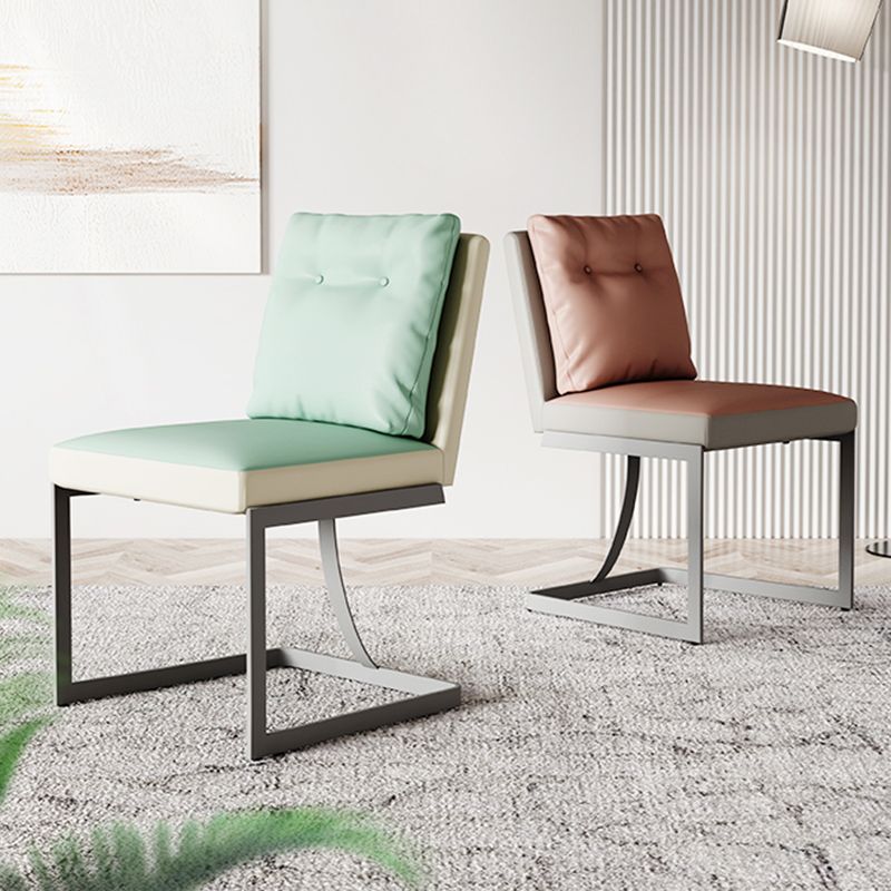 Upholstered Leather Armless Dining Chairs Solid Back Chairs with Metal Legs Clearhalo ' kitchen&dining_furn' 'Dining Chairs' 'Dining Tables & Seating' 'dining_chair' 'furn' 'furn_dining_chair' 'Furniture' 'furniture_dining_chair' 'Kitchen & Dining Furniture' 'kitchen' 1200x1200_0cef8a32-8119-44c6-979f-1d147f767dc8