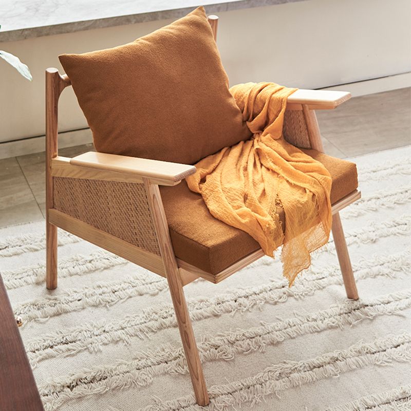 Scandinavian Solid Wood Accent Armchair with Pillow Back and 4 Legs