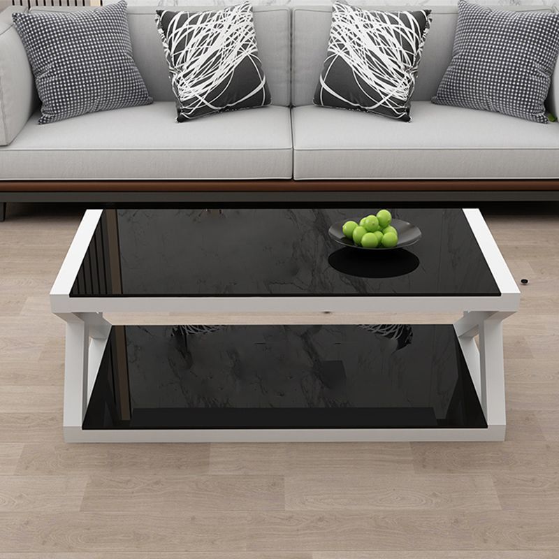 Trestle 1 Single Coffee Table with Storage Metal and Glass Cocktail Table Clearhalo 'Coffee & Accent Tables' 'Coffee Tables' 'coffee_tables' 'Furniture' 'furniture_coffee_tables' 'Living Room Furniture' 1200x1200_0cf2f76e-e1b3-4419-baf0-2ab5367f7790