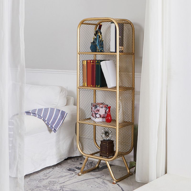 Metal 4 Shelf Bookshelf Gold Glam Shelf Bookcase Closed Back 63" Tall