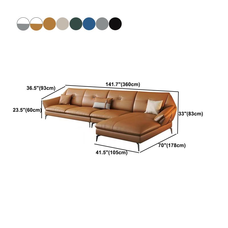 Glam Genuine Leather Living Room Flared Arm Modular Cushions Seating Clearhalo 'furn' 'furn_sectionals' 'Furniture' 'Living Room Furniture' 'Sectionals' 1200x1200_0cf89078-f730-4086-8327-596664b93a33