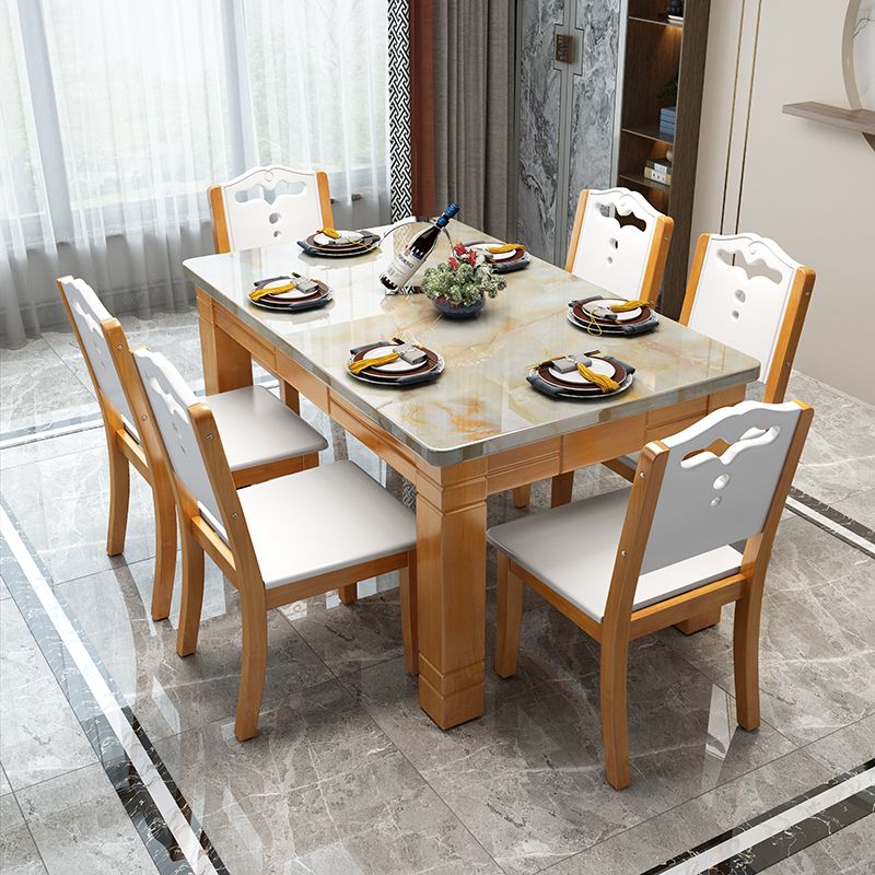 Mesa de comedor rectangular contemporánea Colección de comedor de mármol con 4 pies