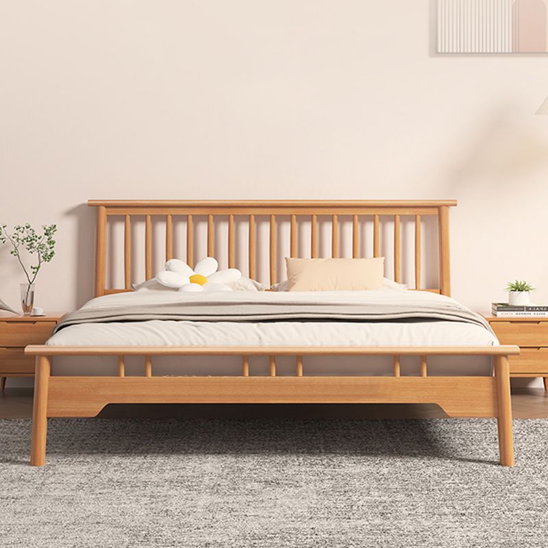 Scandinavian Wood Slat Standard Bed with Rectangular Headboard