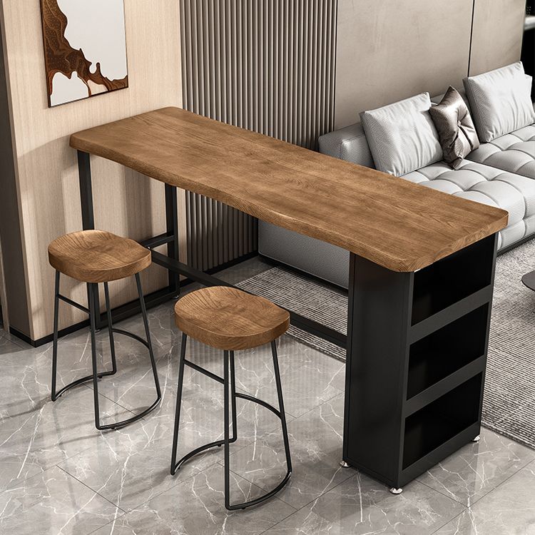 Tavolo da barra in legno di pino rettangolare tavolo da barra industriale con base di cavalletto di stoccaggio