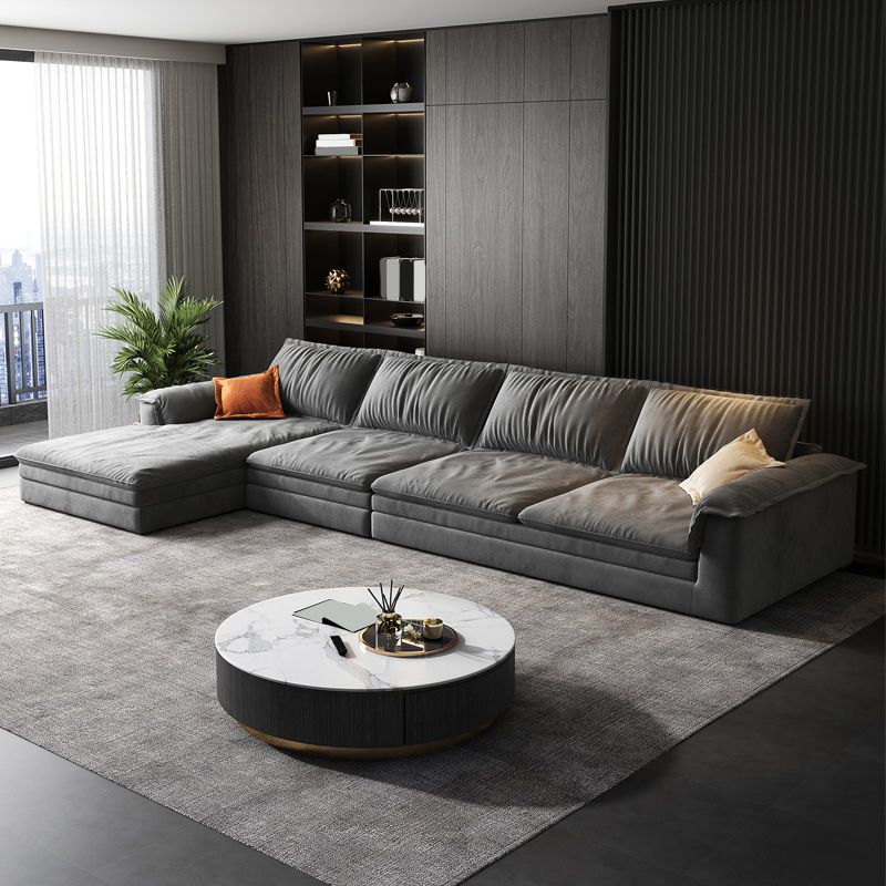 Modern Cushion Back Grey Sectionals 33'"  Pillow Top Arm Sectionals