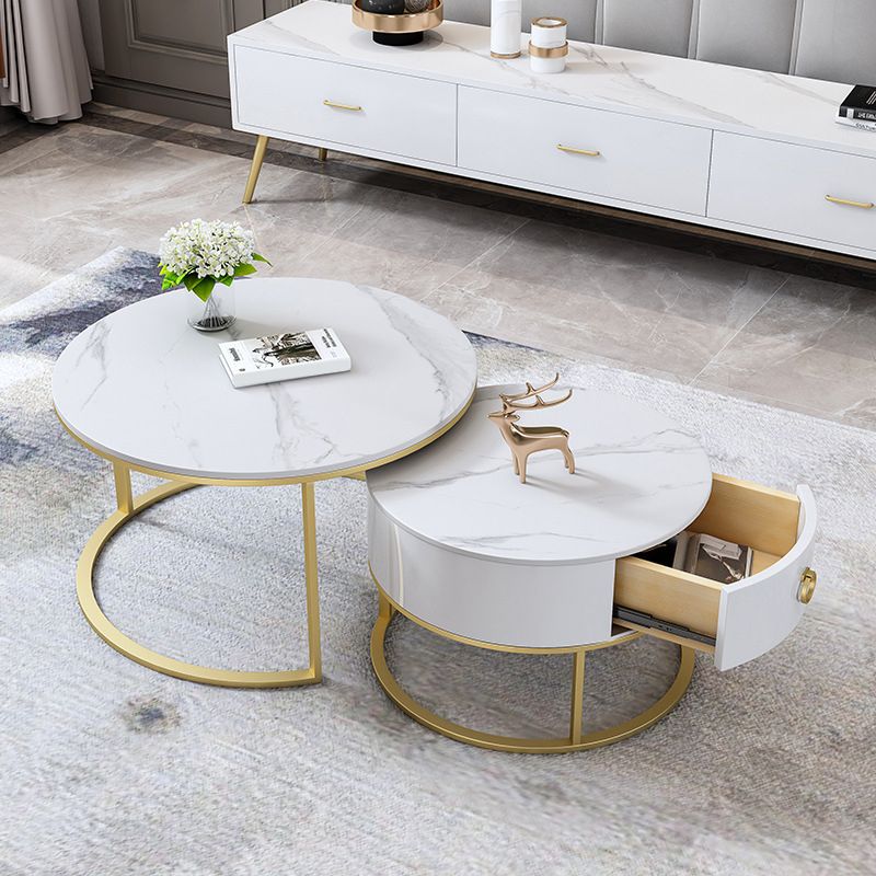 Slate Coffee Table Glam Nesting Coffee Table Set with Storage Drawers Clearhalo 'Coffee & Accent Tables' 'Coffee Tables' 'coffee_tables' 'furn' 'furn_coffee_tables' 'Furniture' 'Living Room Furniture' 1200x1200_0d0759ca-6bb3-4fd3-a94e-026d03b66441