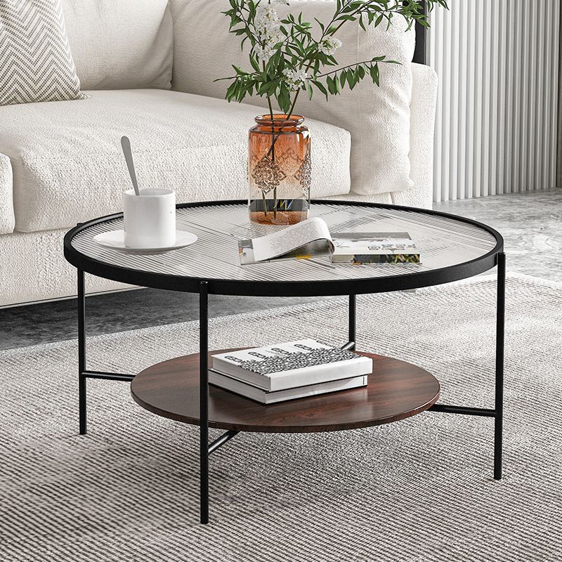 Contemporary 4 Legs Glass Top with Storage Shelf Round Single Coffee Table Clearhalo 'Coffee & Accent Tables' 'Coffee Tables' 'coffee_tables' 'furn' 'furn_coffee_tables' 'Furniture' 'Living Room Furniture' 1200x1200_0d09d7f7-4093-4d79-b604-4be0d9878925