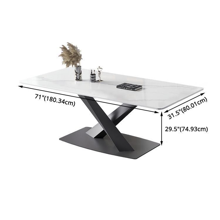 Modern Style Sintered Stone Dining Table with White Table and Trestle Base for Home Use Clearhalo 'Dining Room Sets' 'Dining Tables & Seating' 'dining_room_set' 'furn' 'furn_dining_room_set' 'Furniture' 'furniture_dining_room_set' 'Kitchen & Dining Furniture' 'kitchen&dining_furn' 'kitchen' 1200x1200_0d0bac6e-f7cf-4950-8899-01358f3e6ad4