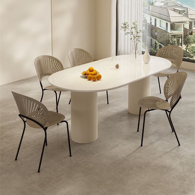 Sintered Stone Luxury White Table Oval Dining Table with Double Pedestal Clearhalo 'Dining Tables & Seating' 'Dining Tables' 'dining_table' 'furn' 'furn_dining_table' 'Furniture' 'furniture_dining_table' 'Kitchen & Dining Furniture' 'kitchen' 'kitchen_dining_table' 1200x1200_0d0d0f2d-3d76-4f20-8e66-9a525bb2dcd6