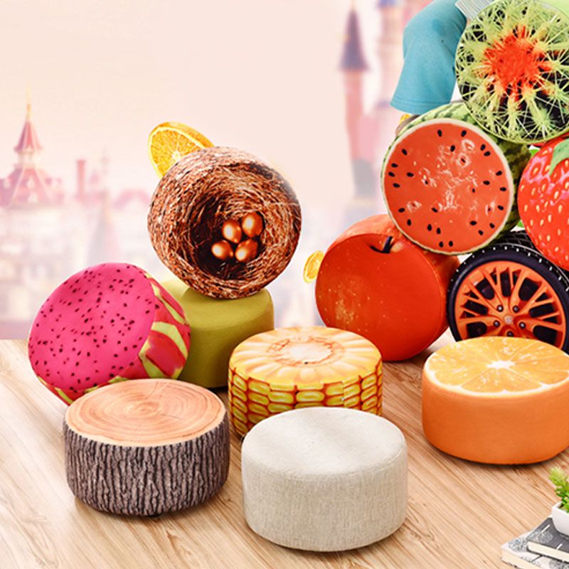 Round Pouf Upholstered Scratch Resistant Contemporary Fruit Printed Fabric Footstool Clearhalo 'furn' 'furn_ottomans_poufs' 'Furniture' 'Living Room Furniture' 'Ottomans & Poufs' 'ottomans_poufs' 1200x1200_0d0e917c-9c96-4332-8a69-2cddddfda953