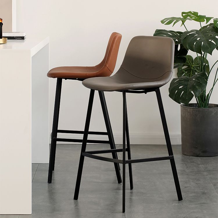 Contemporary Mental Leather Bar Stools Indoor Barstool with Iron Legs and Low Back Clearhalo 'Bar Furniture' 'Bar Stools' 'bar_stools' 'furn' 'furn_bar_stools' 'furniture_bar_stools' 'Kitchen & Dining Furniture' 'kitchen&dining_furn' 'kitchen' 'kitchen_furn' Furniture' 1200x1200_0d0fecdc-6cbb-482d-a079-25f815564cef