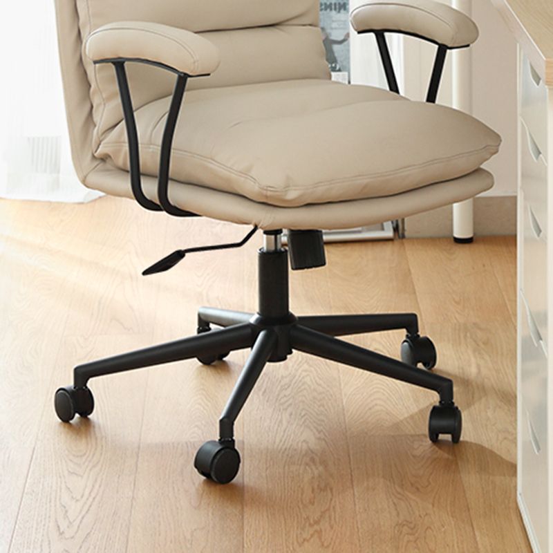Modern Desk Chair Leather Computer Chair Mid-Back Chair with Wheels/No Wheels Clearhalo 'furn' 'furn_office_chair' 'Furniture' 'Office Chairs' 'Office Furniture' 'office_chair' 1200x1200_0d11a75f-6080-4c99-b096-fa97b3a73faf