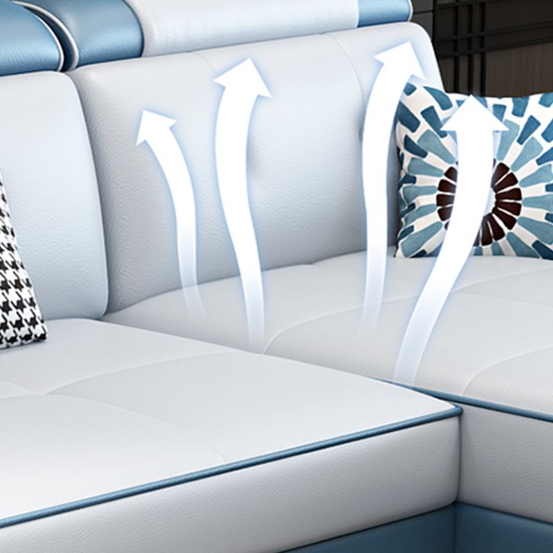 133.07" L x 70.86" W x 35.43" H Stain-Resistant Faux Leather Pillow Top Arm Sectionals Clearhalo 'furn' 'furn_sectionals' 'Furniture' 'furniture_sectionals' 'kitchen' 'kitchen_sectionals' 'Living Room Furniture' 'Sectionals' 1200x1200_0d126a77-2a19-4fb3-9b34-b962cc7b8c30