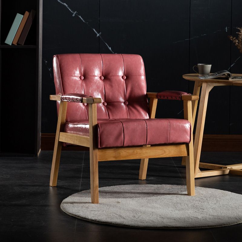 Modern 25.5"W PU Arm Chair with Basic Four Legs and Tufted Back for Office Clearhalo 'Accent Chairs' 'accent_chairs' 'Chairs & Seating' 'furn' 'furn_accent_chairs' 'Furniture' 'Living Room Furniture' 1200x1200_0d14294d-cccd-4737-9035-68013f54bea2