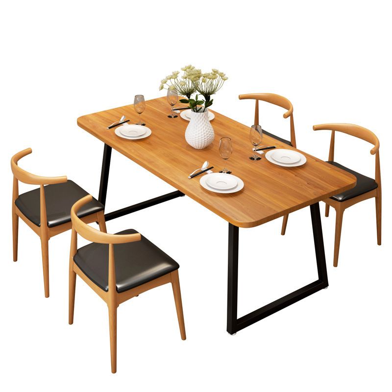 Industrial 1/2/5 Pieces Furniture Rectangle Solid Wood Dining Table Set in Brown