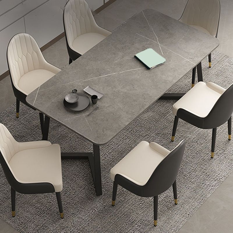 Modern Matte Finish Dining Table for Home Stone Top Dinette Table with Metal Sled Clearhalo 'Dining Tables & Seating' 'Dining Tables' 'dining_table' 'furn' 'furn_dining_table' 'Furniture' 'Kitchen & Dining Furniture' 1200x1200_0d150bed-1c16-4056-bcd8-fb9d88f23533